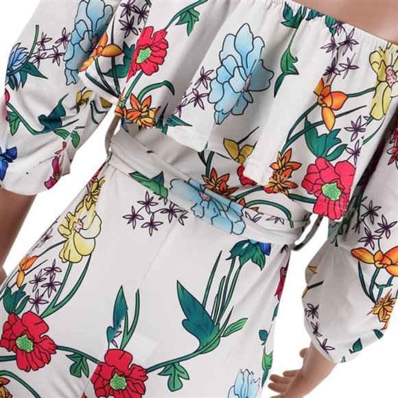 Sexy Two Piece Shorts Set -  Floral Jumpsuits Rompers Vacation Club Outfit - Picture 6 of 7